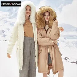 Metersbonwe Long Warm Down Coat Women Winter Warm 80％White Duck Downフード付きメスの肥厚Parkas Outwear 633033 201126