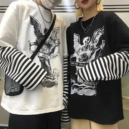 NiceMix Frühling Harajuku T-shirt Frauen Patchwork Print Gothic Langarm T-Shirt Koreanische Kleidung Sudadera Para Mujer 220402