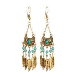 Ethnic fan-shaped leaf Dangle Earrings For Women Vintage Fashion Drops of Tassel long Earrings Jewelry gift