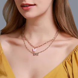 قلادة قلادة Hesiod double butterfly nettlace Golden Simple Fashion Chain Stain Ladies Jewelrypendant