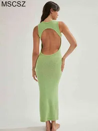 مثير عاجزة Maxi فستان النساء قطع الصيف الحياكة طويلة لبو بوهو أنيقة شاطئ الفساتين bodycon أبيض الأخضر T220816