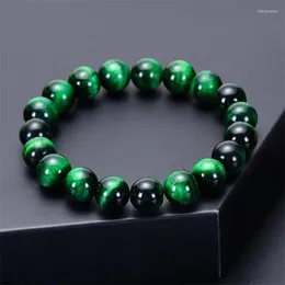 Beaded Strands 6-12mm Green Tiger Eye Armband för män Kvinnor Natural Stone Healing Pärlor Armband Elastiska repsmycken gåvor INTE22