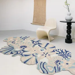 Mattor Sea Blue Handmade 3D Wool Area Rug Nordic Big Size Bedside Carpet Decoration Living Room Villa RugCarpets