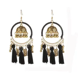 Retro indische schwarze Quaste Ohrring Frauen übertriebenen Schmuck böhmischen hohlen Gold große Glocke Anhänger Jhumka Ohrring Schmuck