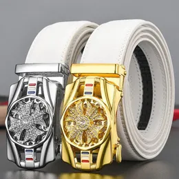 White Belt äkta design Mens Leather Automatic Buckle Luxury Korean Fashion Trend Quick Release Personality Boy