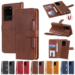 Shockproof Leather Flip Cases For Samsung Galaxy S20 S10 S9 S8 Note 10 8 9 Plus S10e Detachable Magnetic Card Slots Wallet Case