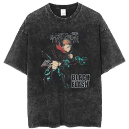 Anime jujutsu kaisen grafik t -shirt män harajuku hip hop vintage tvättade tshirts för överdimensionerad 100 bomullsgator t -shirt 220602