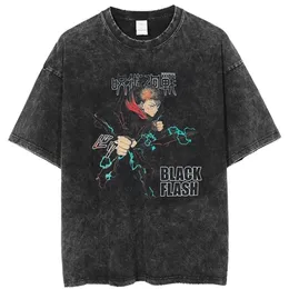 アニメ柔術kaisenグラフィックTシャツ男性ハラジュクヒップホップビンテージウォッシュ洗浄Tシャツを特大100コットンストリートウェアTシャツ220602