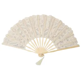 Folding wood lace fan Handmade Cotton lace bamboo fan Hand Held Fans for Cosplay Dancing Props Wedding Gift Festive Party Supplies DH4496