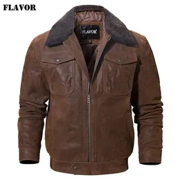 SABOR Chaqueta de cuero real para hombre Chaqueta de cuero genuino con cuello de piel sintética para hombre Abrigo cálido para motocicleta Chaqueta de cuero genuino 201128