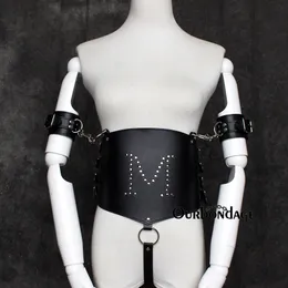 Ourbondage M Female PU Leather Whole Waist Harness Bondage Body with Armbinder Cuffs Strap and Pants Belt For Women sexy Toy