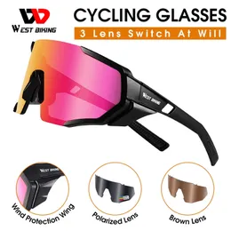 Западный велосипед 3 объектива поляризованные велосипедные очки UV400 Защита спортивные солнцезащитные очки Мужчины Женщины MTB Road Bike Eyewear Cycling Goggles 220629