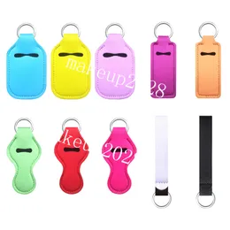 Neoprene Hand Sanitizer Bottle Cover Keychains Candy Color Wristband Keychain Portable Lipstick Holder