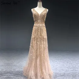 Dubai Gold Aline Luksusowe sukienki wieczorowe vneck perły Kryształowe bez rękawów z Suktu Suknia Serene Hill La70287 201114