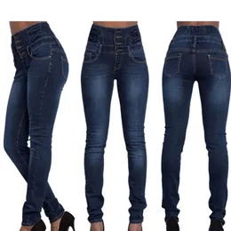 Ankomst grossistkvinna denim blyertsbyxor topp varumärke stretch jeans hög midja byxor kvinnor hög midja jeans 210302