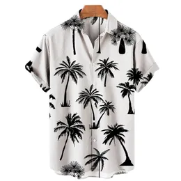 Letnie męskie koszule hawajskie drzewo kokosowe 3D nadruk zwykły poliester guzika na plażę wakacyjna Aloha krótkie rękawe koszulka UE rozmiar 220607