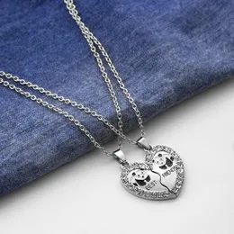 2PCS set New Designer Style Friend Pendant Cute Panda White Crystal Heart Pendant Women Jewelry As Gift Necklace Chain