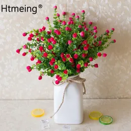 Dekorativa blommor kransar mini rosor gäng silk konstgjord blomma ros knopp skrivbord dekoration kort hemfest dekor en buketdecorativ