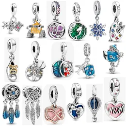 Lüks S925 STERLING Gümüş Gevşek Boncuklar Boncuklu Cazibe Klasik Moda Mavi Kolye Aşk Orijinal Fit Pandora Bilezik Diy tasarımcı Mücevherler Mom Hediye