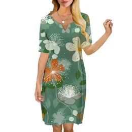 Kadınlar elbise vintage çiçekler 3d baskılı vneck gevşek gündelik kısa kollu vardiya elbise kadın elbise yeşil elbise 220616