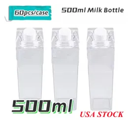 almacén local 500ml Caja transparente de leche acrílica Tumbler Botella de leche cuadrada Rts en EE. UU.