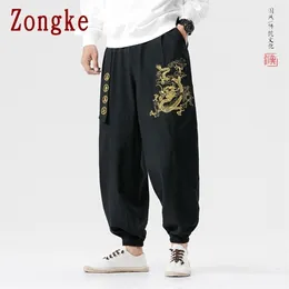 Zongke Dragon Bordado Calças Homens Jogadores Calças Calças Streetwear Harem 5xl Primavera 220325