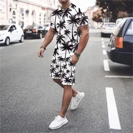 Summer Fashion Men's 2 Piece Set Tracksuits Casual Short Sleeves Print T-shirtshorts Pants Suits Camisetas Ropa Hombre 220801