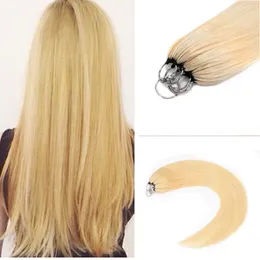 DIY Feather Micro Loop Hair Extensions Blond Kolor Black Brown 100 Strands Dyable Elastyczny sznur Wygodny w noszeniu i wielokrotnym użyciu 18 „20” 22 ”24” 26 cali Nowy produkt