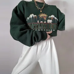Kvinnors hoodies tröjor Gatlinburg Y2K Vintage Dark Green Women Hoodie Overdimensionerade söta Bear Print Pullovers Street 90s Tennessee Forestfbkt