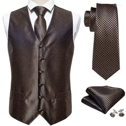 Mens Classic Brown Solid Jacquard Folral Silk Watistcoat Vests Handkerchief Tie Vest Suit Square Square Set Barry.Wang Men's Stra22