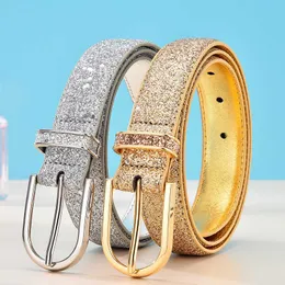 TopSelling nueva moda mujer club nocturno cinturón de lentejuelas versátil coreano imitación de oro decorativo PU cintura de cuero para niña