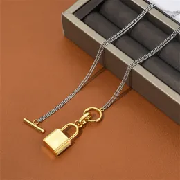 Summer New Three-Dimensional Lock Pendant OT Buckle Double-Layer Necklace Removable Two-Color Fashion All-Match Jewelry Gift