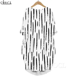 Women Dress Vertical Stripes 3D Graphics Printed Dress Long Sleeve Party Skirt Casual Pocket Female Dresses White Dress 220616