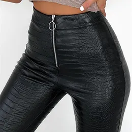 Insta Elegant High Waist Faux Leather Pants Women Pencil Skinny Office Ladies Trousers Casual Slim Black Capris 220726