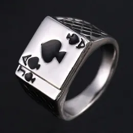 Hip Hop Metal Black Enamel Spades A Heart Ring for Men Cool Men's Poker Finger Rings Fashion Jewelry Size 7-13 Wholesale Price