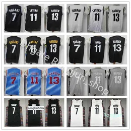 En kaliteli basketbol formaları 13 Harden 7 Kevin 11 Kyrie Durant Irving Jersey Dikişli Gri Gri Siyah Beyaz Şehir Mavi Hızlı De Forma