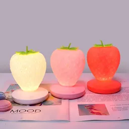 Nattlampor Touch Dimmable LED Light Silicone Strawberry Nightlight USB sänglampa för barnbarn Kids Present Bedroom Decoration