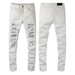 Weiße Jeans Herren Patch Slim Fit 11 Hochwertige Biker Denim Hose Hip Hop Hose Größe 28-40
