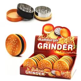 Hamburger Form Herb Grinder 3 Lager 55 mm diameter Kvarnare Plast Zinklegering Tobak Herbal Grinder Handkontroll Malare Kross Rök riggar