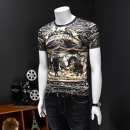 Men's T-Shirts Fashion Korean Print Sleeve T Shirt 2022 Summer Camiseta Club Party Cloth Homme Hombre Manga Corta Short Tee MenMen's