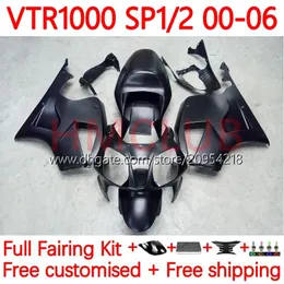 Kit de carrocería para HONDA VTR1000 RC51 SP1 SP2 RTV1000 2000-2006 Bodys 110No.6 VTR-1000 00 01 02 03 04 05 06 VTR 1000 2000 2001 2002 2003 2004 2005 2006 Carenado negro plano