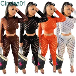 Sexy Women Mesh Tracksuits Temperament Commuting Two Piece Pants Set Slim Fit Ladies Crop Topand Leggings Nightclub Suit 4 Colours