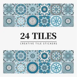 24 pezzi adesivi per piastrelle cucina alzatina in PVC autoadesivo impermeabile bagno mandala parete decorazione retrò carta da parati arte murale