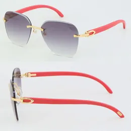 Metalless Designer sem aro Red Glasses Sunglasses Diamond Cut Lens Moda com decoramento C de madeira UV400 Adumbral 18K Gold Masculino e fêmea de óculos femininos Tamanho: 61-18-140mm