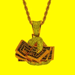 Collane con ciondolo Hip Hop Micro pavé verde Cubic Zirconia Bling Out Rich Holding Dollars Money Pendenti Collana per uomo Rapper JewelryPend