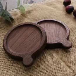 Wooden Creative with Handle Coffee Cup Mat Black Walnut Tea Beech Potholder Japan Placemat Tableware Custom 220621