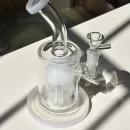 Tjockglas Bongs Rökning Rör Transparent Hookahs Bong Oil Dab Rigs Percolator Vattenrör 14mm Kvinna Joint med skål Kyla present 6,8 tums vit svampform