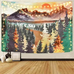 Sepyue bergmatta vägg hängande vägg mattor vägg för hemrum trippy sovsal dekor filt abstrakt landskap skog hippie j220804