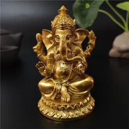 ゴールドロードガネーシャ彫像象ヒンズー教の神彫刻彫刻樹脂樹脂の庭の飾り仏像220707