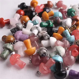 Natural Stone Carved 20mm Mushroom charms opal pink Quartz Chakras Crystal Tiger Eye Hand Pendant Charms For DIY Jewelry Making Necklace